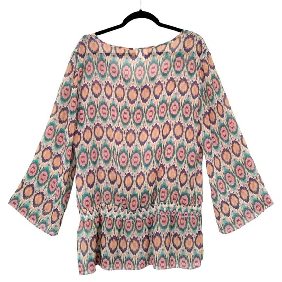 Jaclyn Smith Ikat-Print Peasant Blouse With Tie Neck & Smocked Waist X-Large - Picture 6 of 8